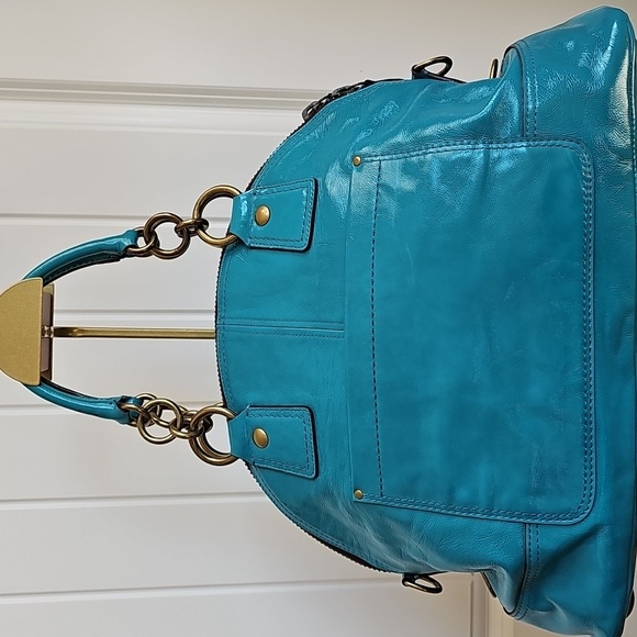 Coach 2008 Limited Edition Francine Turnlock Satchel Turquoise Legacy Lining - Picture 8 of 15